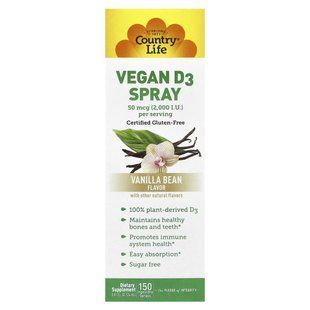 Витамин Д3 для веганов вкус ванили спрей Country Life (Vitamin D3) 2000 МЕ 50 мкг 24 мл купить в Киеве и Украине