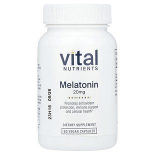 Vital Nutrients, Мелатонин, 20 мг, 60 вегетарианских капсул купить в Киеве и Украине