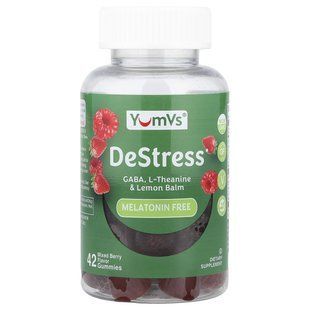 YumVs, жувальні таблетки DeStress, без мелатоніну, ягідна суміш, 42 жувальні таблетки