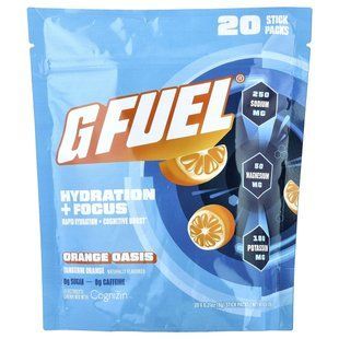 G FUEL, Hydration + Focus, Electrolyte Drink Mix with Cognizin&reg;, Orange Oasis, 20 Stick Packs, 0.21 oz (6 g) Each