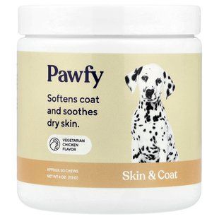 Pawfy, Skin & Coat, For Dogs, Vegetarian Chicken , Approx. 30 Chews, 4 oz (113 g) купить в Киеве и Украине