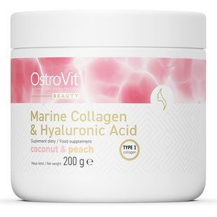 Морской коллаген + гиалуроновая кислота + витамин C кокос-персик OstroVit (Marine Collagen + Hyaluronic Acid + Vitamin C) 200 г купить в Киеве и Украине
