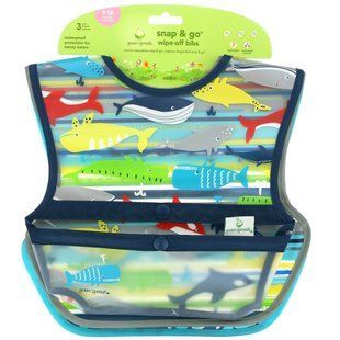 Нагрудники, дети 9-18 месяцев, Snap & Go Wipe Off Bibs, 9-18 Months, Blue Whales, Green Sprouts, 3 шт купить в Киеве и Украине