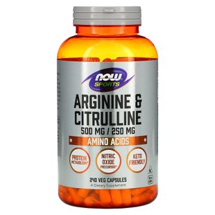 Аргинин и цитруллин Now Foods (Arginine and Citrulline) 500/250 мг 240 вегетарианских капсул купить в Киеве и Украине