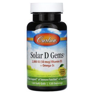 Рибʼячий жир з вітаміном D3 Carlson Labs (Solar D Gems) 2000 МО 120 гелевих капсул лимон