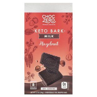 ChocZero, Keto Bark, Milk Chocolate, Hazelnut, 8 Mini Bars, 3.2 oz (90 g) купить в Киеве и Украине