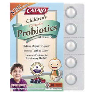 Catalo Naturals, Childrens chewable formula with probiotics, berry mix, 5 billion CFU, 30 chewable tablets.