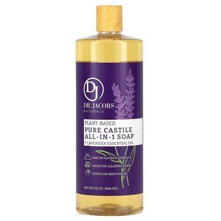 Dr. Jacobs Naturals, Plant-Based Pure Castile All-In-1 Soap, Lavender Essential Oil, 32 oz (946 ml) купить в Киеве и Украине
