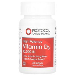 Protocol for Life Balance, Vitamin D3, High Potency, 10,000 IU, 30 Softgels купить в Киеве и Украине