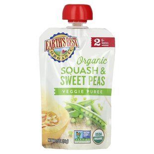 Earth's Best, Organic Veggie Puree, 6+ Months, Squash & Sweet Peas, 3.5 oz (99 g) купить в Киеве и Украине