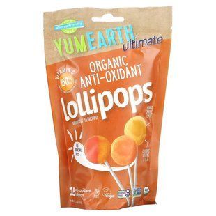 Органические чупачупсы с антиоксидантами манго апельсин лимон YumEarth (Ultimate Organic Anti-Oxidant Lollipops Mango Orange Lemon) 15 шт 93 г купить в Киеве и Украине