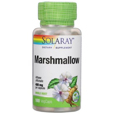 Алтей аптечний, Marshmallow, Solaray, 480 мг, 100 вегетаріанських капсул