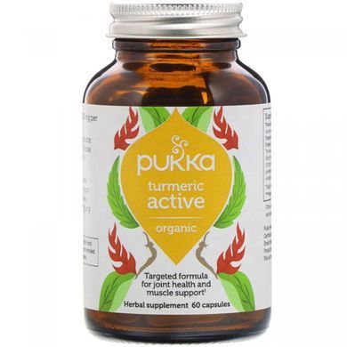 Органическая куркума, активная, Organic Turmeric, Active, Pukka Herbs, 60 капсул купить в Киеве и Украине