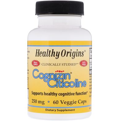 Препарат для пам'яті і когнітивних функцій, Когнізин, Цитиколін, Cognizin Citicoline, Healthy Origins, 250 мг, 60 вегетаріанських капсул
