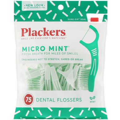Зубочистки з ниткою, м'ята, Micro Mint, Plackers, 75 шт