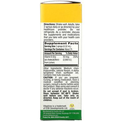 Витамин Д3 для веганов вкус ванили спрей Country Life (Vitamin D3) 2000 МЕ 50 мкг 24 мл купить в Киеве и Украине