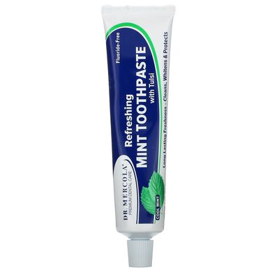 Зубна паста без фториду, Toothpaste with Tulsi, Dr Mercola, освіжаюча, м'ятна, 85 г