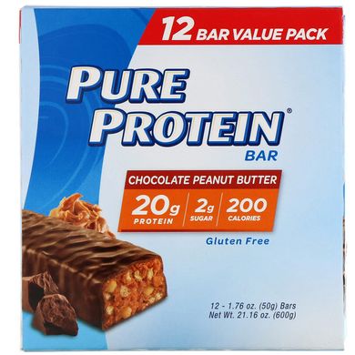 Протеїнові батончики, шоколадно-Арахісова олія, Pure Protein, 12 батончиків, 1,76 унції (50 г) кожен