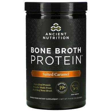 Білок кісткового бульйону, солона карамель, Bone Broth Protein, Salted Caramel, Dr Axe / Ancient Nutrition, 540 г