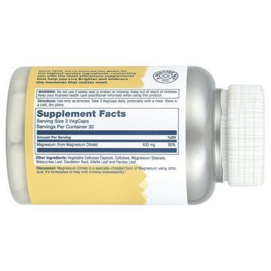 Цитрат магния Solaray (Magnesium Citrate) 400 мг 90 вегетарианских капсул купить в Киеве и Украине