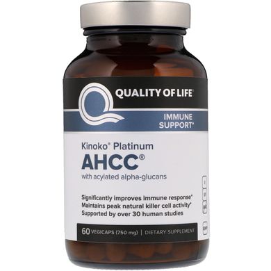 Kinoko Platinum AHCC, імунна підтримка, Quality of Life Labs, 750 мг, 60 рослинних капсул