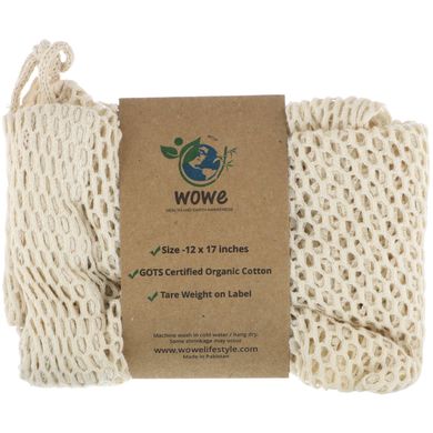 Сертифицированная сетчатая сумка из органического хлопка Wowe (Certified Organic Cotton Mesh Bag) 1 сумка 30,5 см x 43 см купить в Киеве и Украине