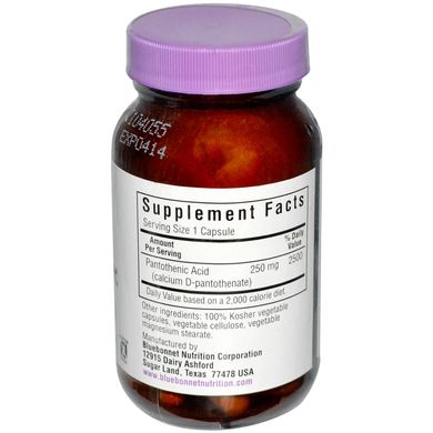 Пантотенова кислота Bluebonnet Nutrition (Pantothenic acid) 250 мг 60 капсул