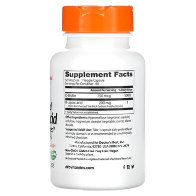 Stabilized R-Lipoic Acid, Doctors Best, 200 mg, 60 vegetarian capsules