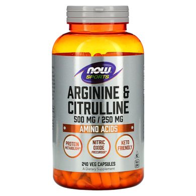 Аргінін і Цитрулін Now Foods (Arginine and Citrulline) 500/250 мг 240 вегетаріанських капсул