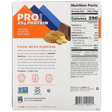 Протеїнові батончики зі смаком шоколаду і арахісового масла ProBar (Protein Bar) 12 батончиків по 70 г