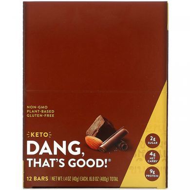Keto bar, chocolate and sea salt, Dang Foods LLC, 12 bars, 1.4 ounces (40 g) each.