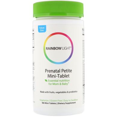 Пренатальні мультивітаміни, Prenatal Petite Mini-Tab Multivitamin, Rainbow Light, 180 таблеток