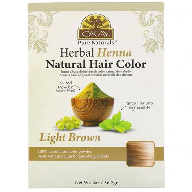 Натуральна фарба для волосся з трав'яної хни, світло-коричнева, Okay, 56,7 г
