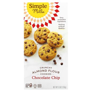Натуральне хрустке печиво без глютену з шоколадною крихтою, Simple Mills, 156 г (5,5 унцій)