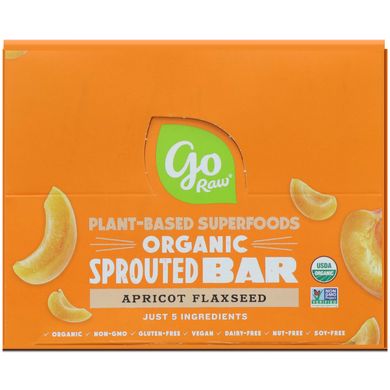 Органічний батончик з пророщених зерен Go Raw (Organic Sprouted Bar) 10 шт. зі смаком абрикос-лляне насіння