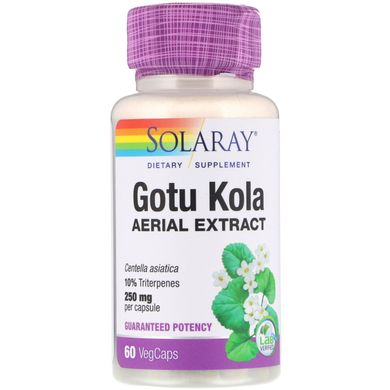 Екстракт Готу Кола, Gotu Kola, Solaray, 250 мг, 60 вегетаріанських капсул