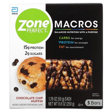 Батончики кекси з шоколадною крихтою ZonePerfect (MACROS Bars Chocolate Chip Muffin) 5 батончиків 50 г