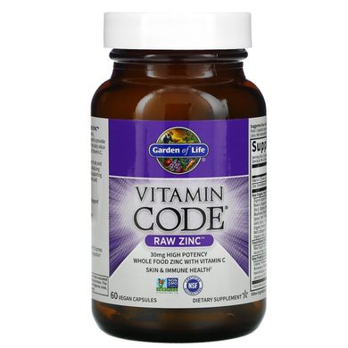 Вітамінний код, необроблений цинк, Garden of Life, 60 рослинних капсул