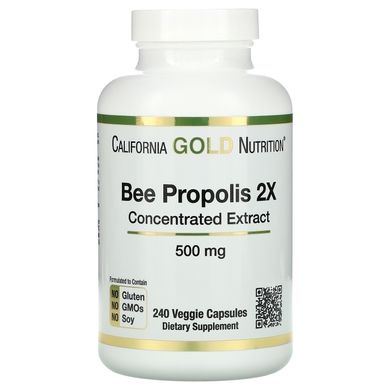 Прополис 2X концентрированный экстракт California Gold Nutrition (Bee Propolis 2X Concentrated Extract) 500 мг 240 вегетарианских капсул купить в Киеве и Украине