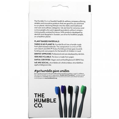 The Humble Co., Humble Brush, зубна щітка, м'яка щетина, 5 шт. В упаковці