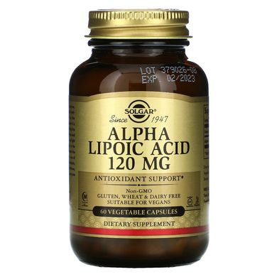 Альфа-ліпоєва кислота Solgar (Alpha Lipoic Acid) 120 мг 60 капсул