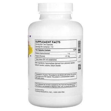 Бетаин HCL соляная кислота и пепсин Thorne Research (Betaine HCL Hydrochloric Acid Pepsin) 225 капсул купить в Киеве и Украине