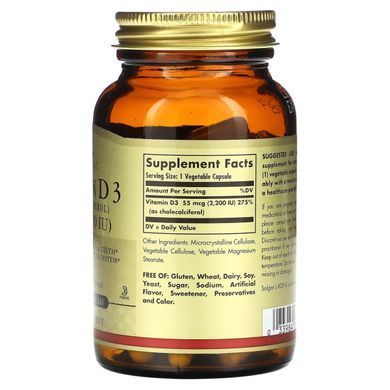 Vitamin D3 Solgar 55 mcg 2200 IU 100 vegetable capsules