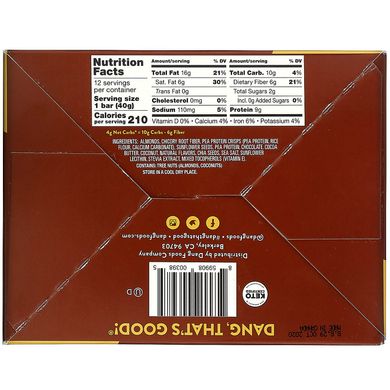 Кето-батончик, шоколад і морська сіль, Dang Foods LLC, 12 батончиків, 1,4 унції (40 г) кожен
