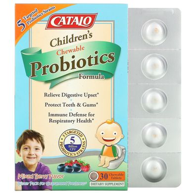 Catalo Naturals, Детская жевательная формула с пробиотиками, смесь ягод, 5 миллиардов КОЕ, 30 жевательных таблеток купить в Киеве и Украине