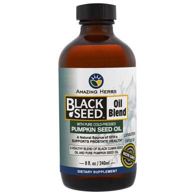 Суміш масла чорного кмину з чистим олією гарбуза холодного вичавлення, Amazing Herbs, 8 рі унцій (240 мл)