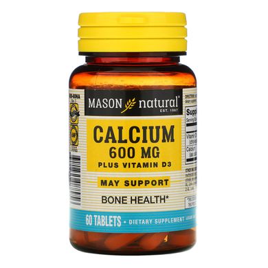 Кальцій + вітамін D3 Mason Natural (Calcium with vitamin D3) 600 мг 60 таблеток