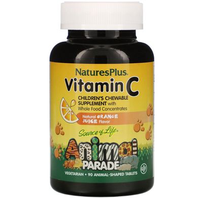 Вітамін С для дітей Nature's Plus (Children's chewable vitamin C, animal parade) 250 мг 90 жувальних таблеток зі смаком апельсина