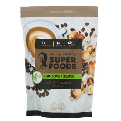 Кето-кокосові вершки, лісовий горіх, Super Foods, Keto Coconut Creamer, Hazelnut, Dr. Murray's, 453.5 г