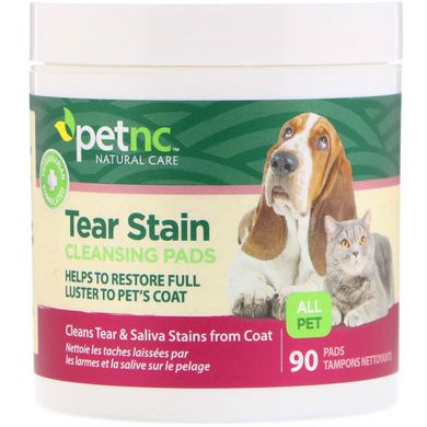 Очищаючі прокладки від сльозоточивості, для кішок і собак, Tear Stain Cleansing Pads, For Cats ,Dogs, petnc NATURAL CARE, 90 подушечок